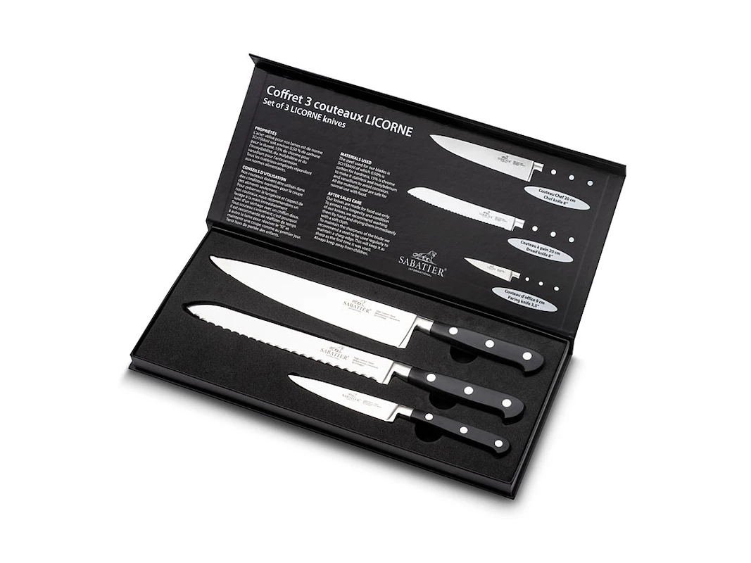 Lion Sabatier Licorne Knivsæt 3 Dele Stål/ Sort 3 Lion Sabatier Licorne Knivsæt 3 Dele Stål/ Sort