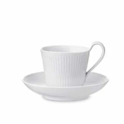 Royal Copenhagen Hvid Riflet Højhanks Kop Og Underkop 25 Cl