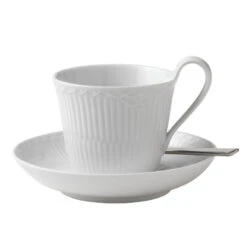 Royal Copenhagen Hvid Halvblonde Højhanks Kop Og Underkop 25 Cl