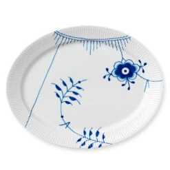 Royal Copenhagen Blå Mega Riflet Oval Tallerken, 33 Cm