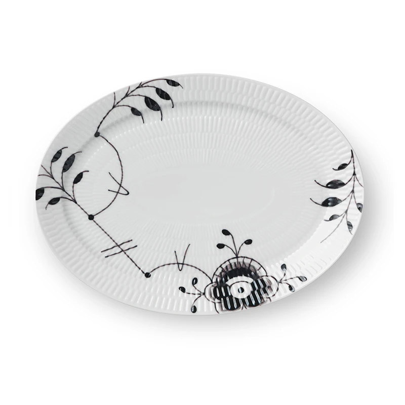 Royal Copenhagen Sort Mega Riflet Oval Tallerken 28 Cm 3 Royal Copenhagen Sort Mega Riflet Oval Tallerken 28 Cm