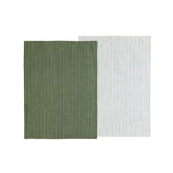 Södahl Line Viskestykke 2 Stk. Olive/white 50x70 Cm